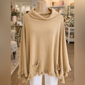 Elegant Beige Cowl Neck Poncho